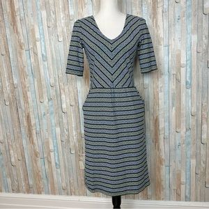 J McLaughlin S Grecian Link V Neck Signature Stretch Catalina Cloth Sheath Dress